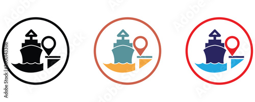 Port location icon, marine port icon vector set in trendy flat style illustration isolated on white background.
