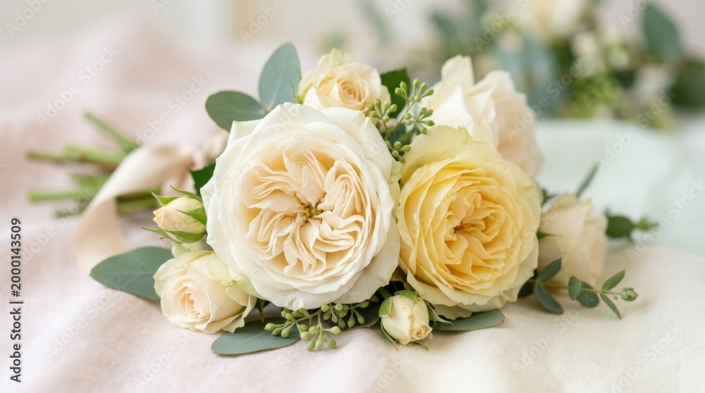 Obraz premium Elegant Cream and Yellow Rose Bridal Bouquet