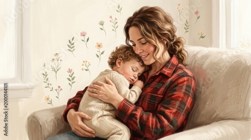 Warm Emotional Moment of Mother Hugging Infant in Living Room