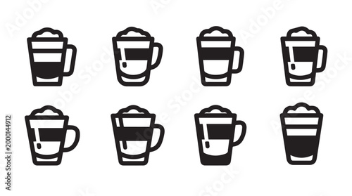 Collection of layered coffee drinks icons in clean modern line art style