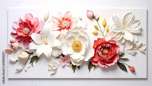 Colorful 3D paper flower collection, soft textures and layered design, isolated on a white background.