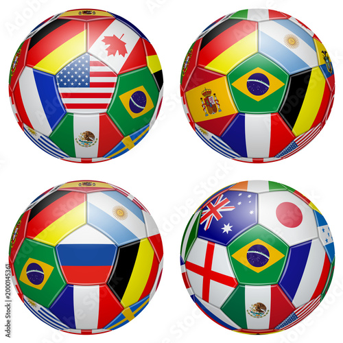 3D Footballs in the colours of different countries