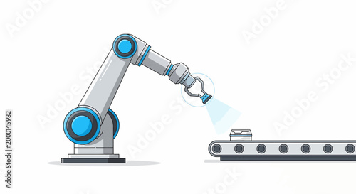 Robotic arm on a production line performing manufacturing tasks.