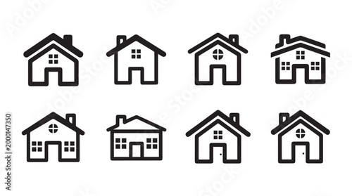 Collection of simplistic house icons in a clean linear style on a white background