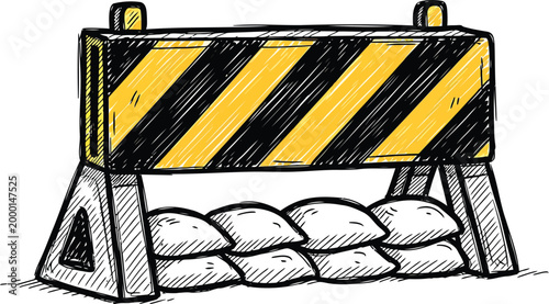 Roadblock, construction barrier, traffic obstruction, safety sign, yellow black