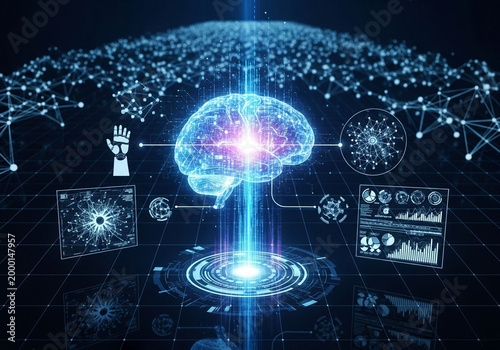 artificial intelligence technology concept with digital network background