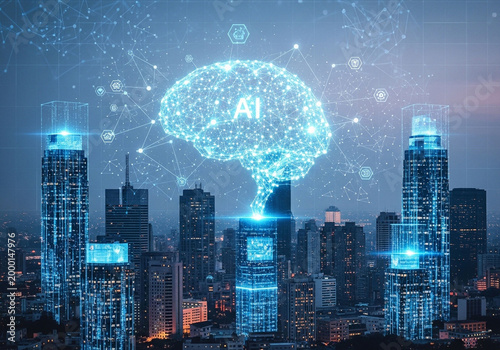 artificial intelligence technology concept with digital network background