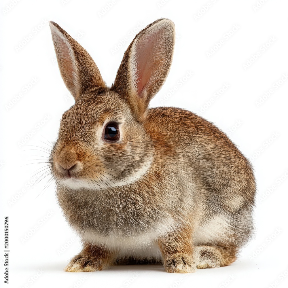 Obraz premium Brown bunny sitting, looking ahead on white background