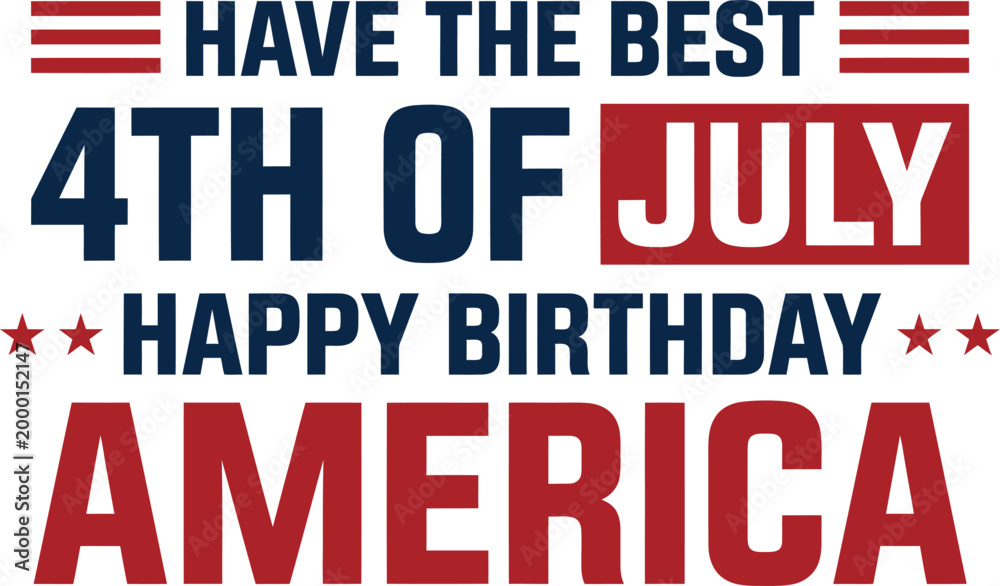 Fototapeta premium Happy 4th of july greeting card with patriotic message on white background