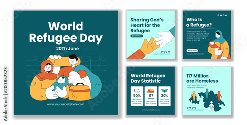 Flat Cartoon Hand Drawn Background Illustration World Refugee Day Social Media Post