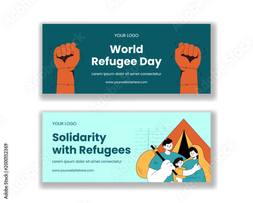 Social Media Banner Flat Cartoon Hand Drawn World Refugee Day Background Illustration