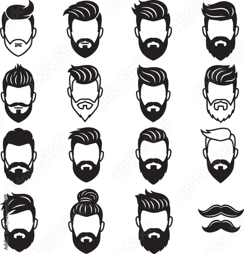 Collection of black and white male hairstyles and beard styles also transparent background