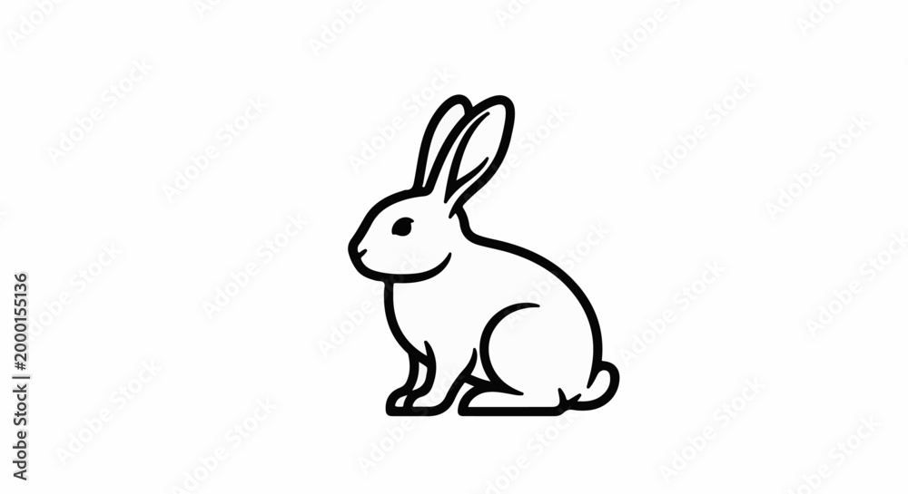 Obraz premium A simple black and white line drawing of a rabbit sitting down