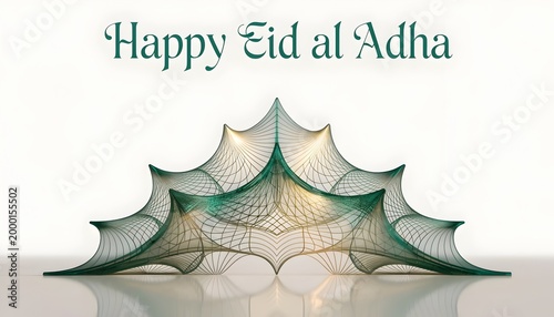 Eid al Adha celebration with illuminated arch and glowing green decorations