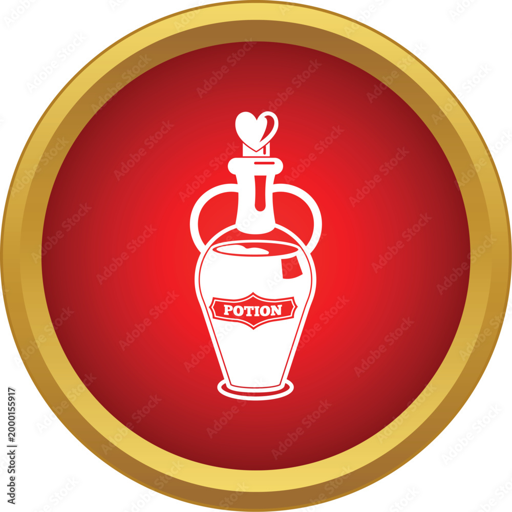 Fototapeta premium Potions bottle with heart stopper on a vibrant red background