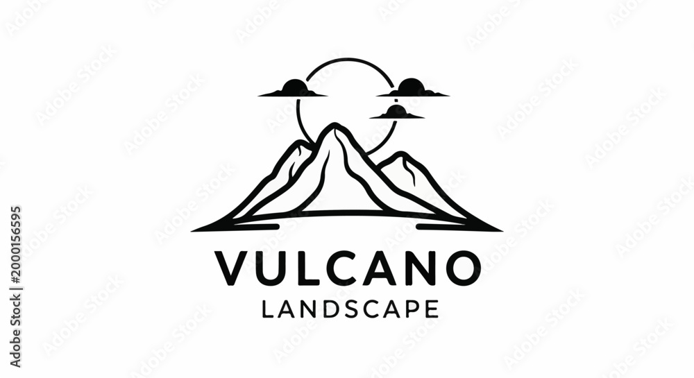 Fototapeta premium Black and white illustration of volcanic peaks under a cloudy sky