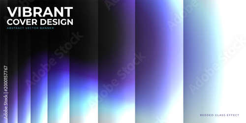 Abstract banner with reeded glass effect. Concept vector banner with abstract gradient shape and fractal glass effect for branding, UI design, contemporary sleek project, digital cover design.