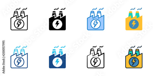 Power plant icons set multiple style collection. Editable stroke 
