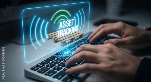 Digital Asset Tracking System Interface on Laptop Screen.