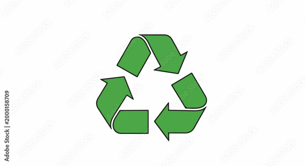 Fototapeta premium A green recycling symbol with three arrows forming a triangle on a white background