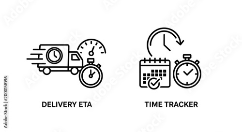 Fotografie Delivery estimated time of arrival and schedule time tracker icons with delivery