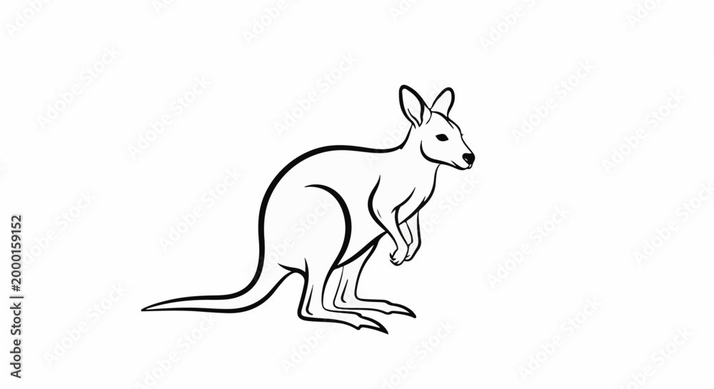 Fototapeta premium A simple black and white line drawing of a kangaroo on a white background