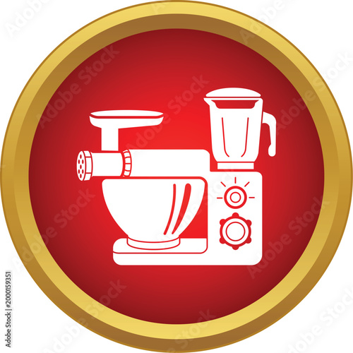Food processor icon with various attachments for cooking and meal preparation