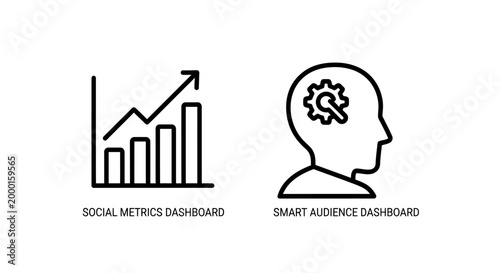 Social media metrics and intelligent audience profiling icons with audience