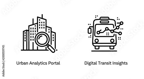 Urban analytics portal and digital transit insights smart city icons