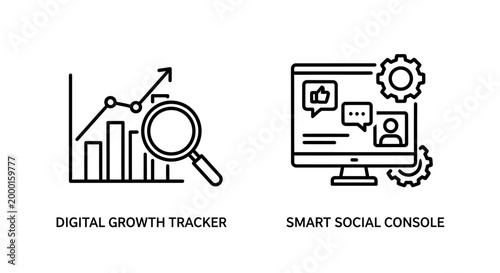 Digital growth tracker and smart social console communication icons