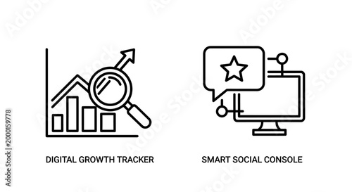 Digital growth tracker and smart social console feedback icons with business