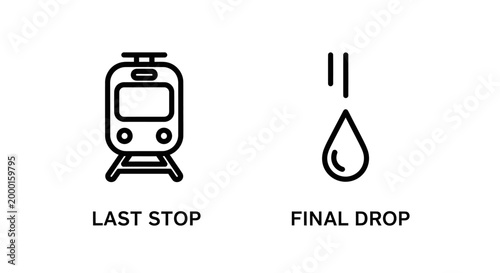 Last stop train icon and final drop resource symbol with transport, transportati