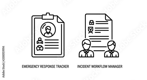 Emergency response tracker and incident workflow manager process icons