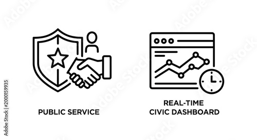 Public service agreement and real time civic data dashboard icons with dashboard
