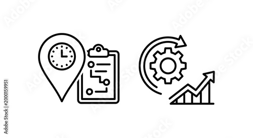 Strategic logistics planning and business process optimization icons