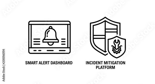 Smart alert dashboard and incident mitigation platform icons with dashboard