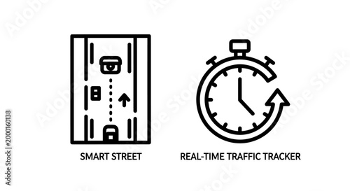 Smart street and real time traffic tracker line icons with infrastructure