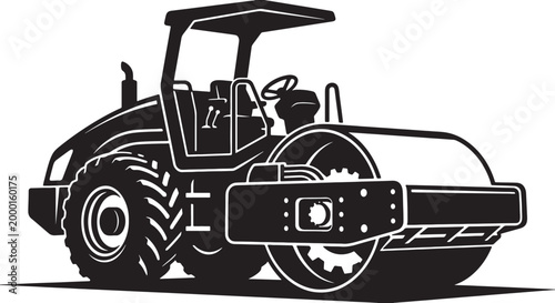 Obraz na płótnie Black silhouette of a road roller construction vehicle, side view also transpare