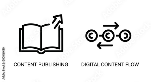 Digital content publishing and workflow icons with publishing, workflow