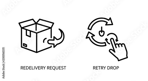 Redelivery request and retry drop operations icons with logistics, delivery