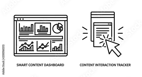 Smart content dashboard and user interaction tracker icons with dashboard