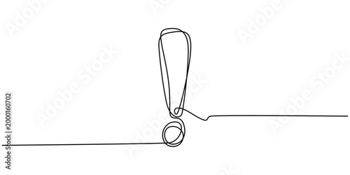 Exclamation mark one line art minimal continuous line drawing outline icon, Exclamation mark continuous one line. Hand drawn black attention marks isolated on white background. Hands drawing graphic