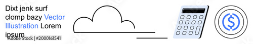 Finance, cloud storage, accounting, digital technology, business tools, economy management. A cloud, calculator and currency symbol . Finance and cloud storage concepts