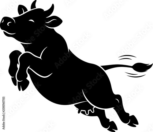 Cow jumping line art silhouette vector illustration
