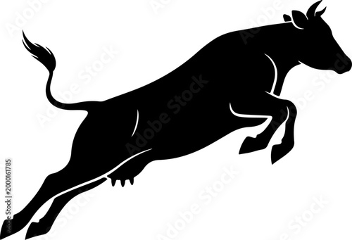 Cow jumping line art silhouette vector illustration