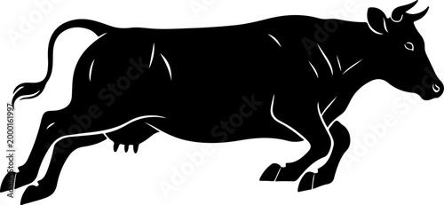 Cow jumping line art silhouette vector illustration