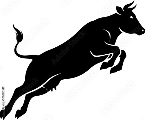 Cow jumping line art silhouette vector illustration