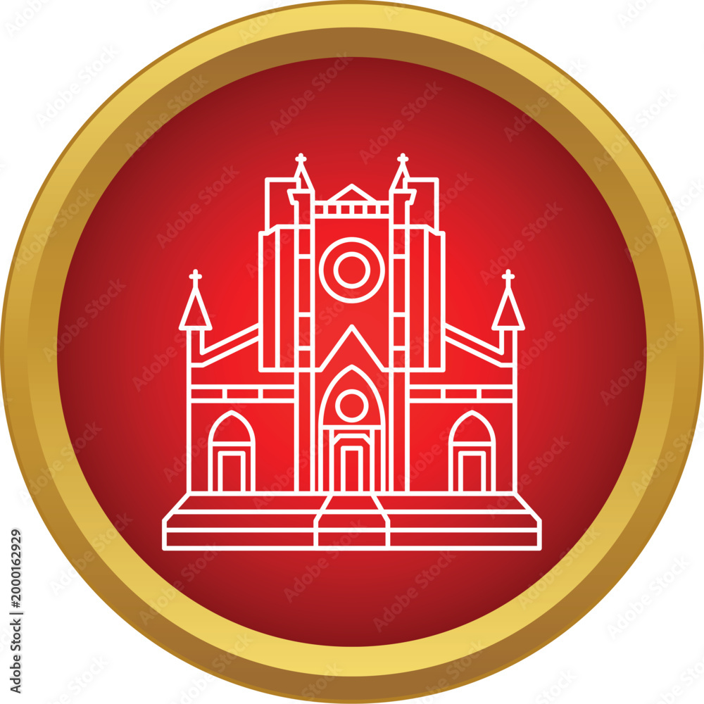 Fototapeta premium Line drawing of a religious gothic building on a red web button outline
