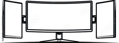 Triple monitor setup a curved central display flanked by two standard flat panel monitors