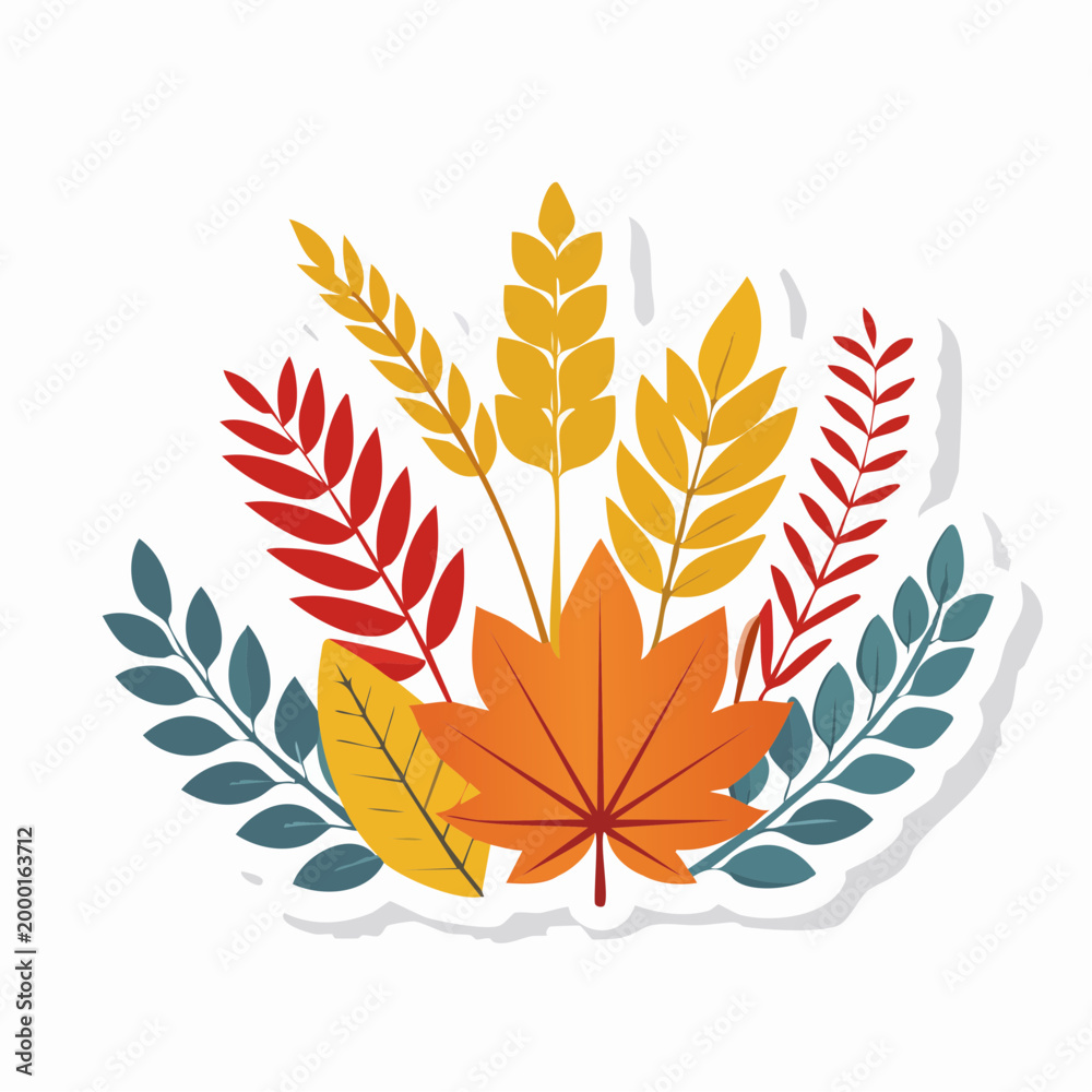 Fototapeta premium Autumn Leaves and Wheat Stalks Arrangement